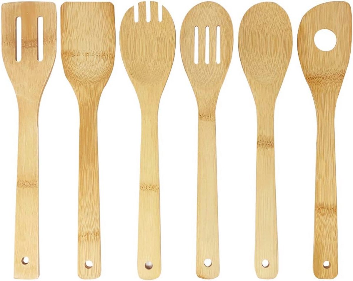 6 bamboe houten keukengerei set - stijlvol en duurzaam