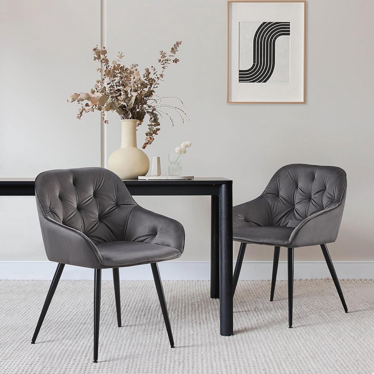 Set van 2 Fluwelen Eetkamerstoelen met Armleuningen