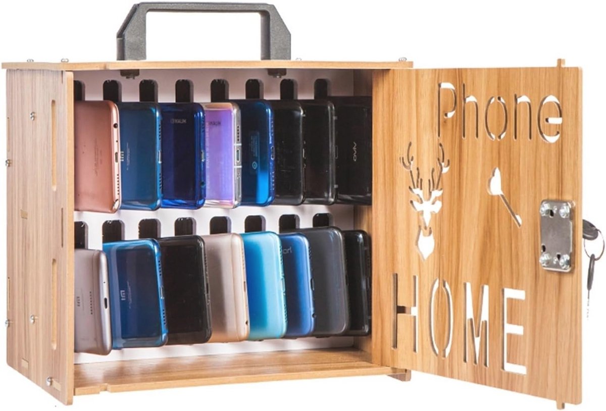 Mobiele Telefoonkast - Houten Afsluitbare Organizer voor 12/36 Telefoons