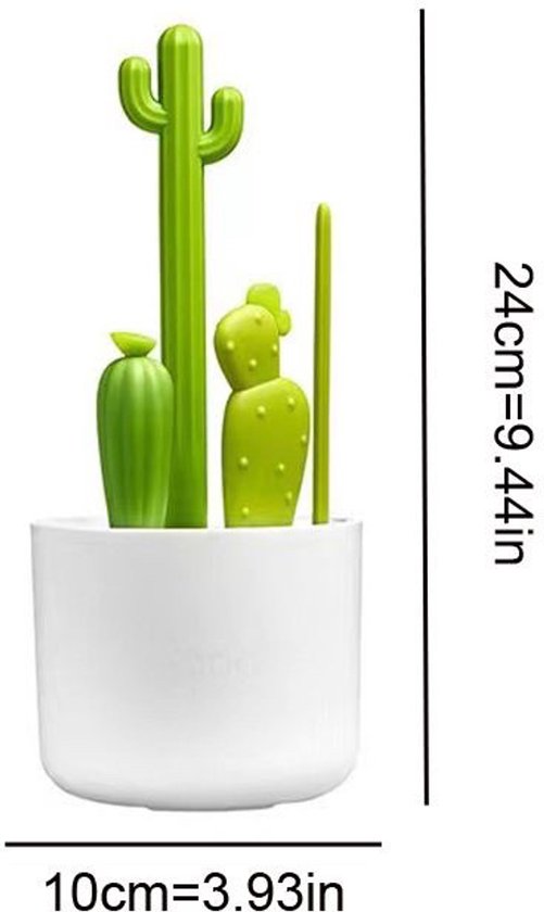 Flessenborstel - Set van 4 - Cactus Flessenborstelset - Flessenrager - Schoonmaakborstel - Flessenborstel, tepelborstel, detailborstel en rietjesborstel - Cactus - 24×9.5cm - Groente — afbeelding 3