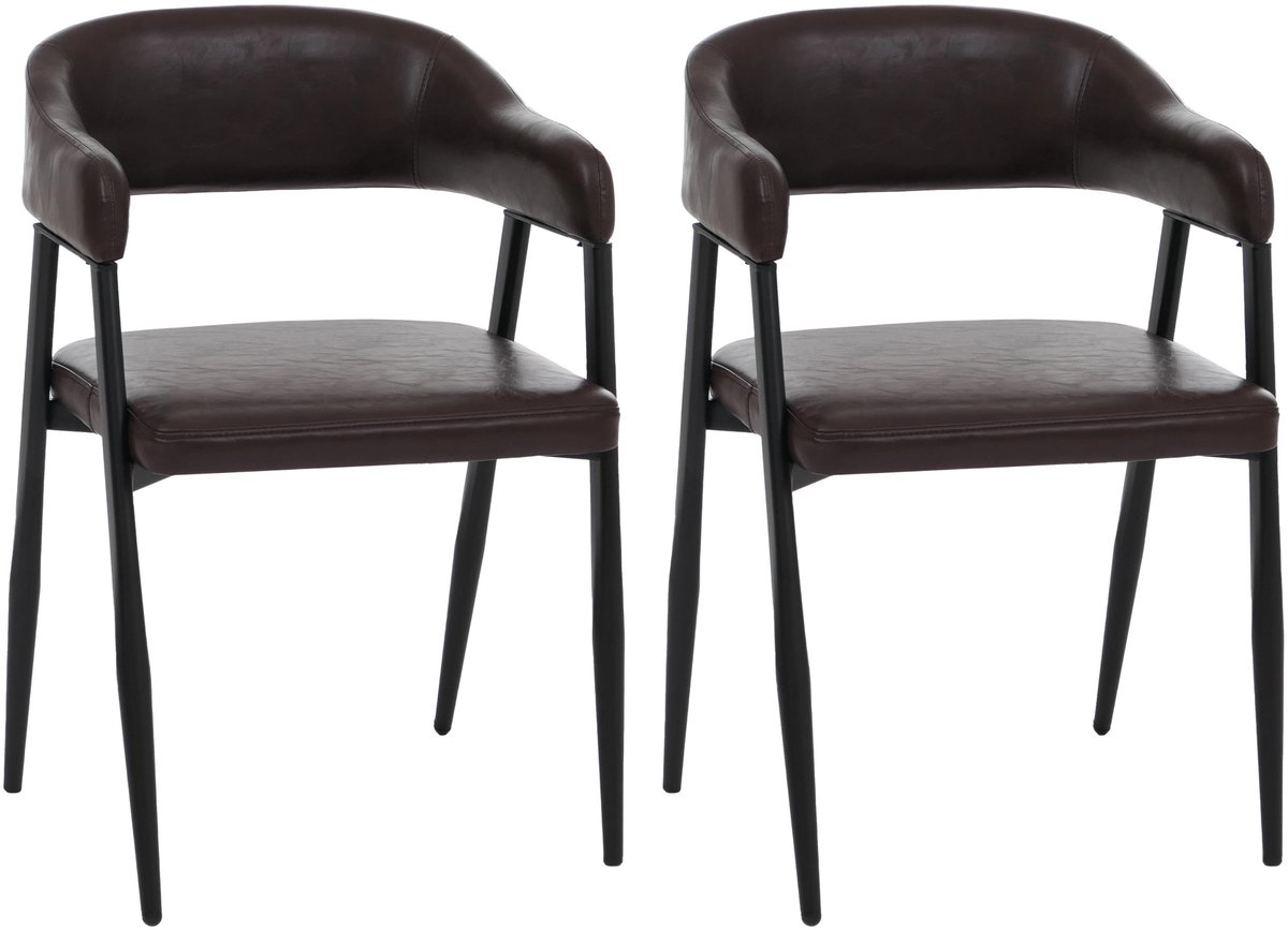 MCW Set van 2 eetkamerstoelen MCW-P29, keukenstoel, rugleuningstoel, gestoffeerde stoel, industrieel retro vintage kunstleer ~ donkerbruin