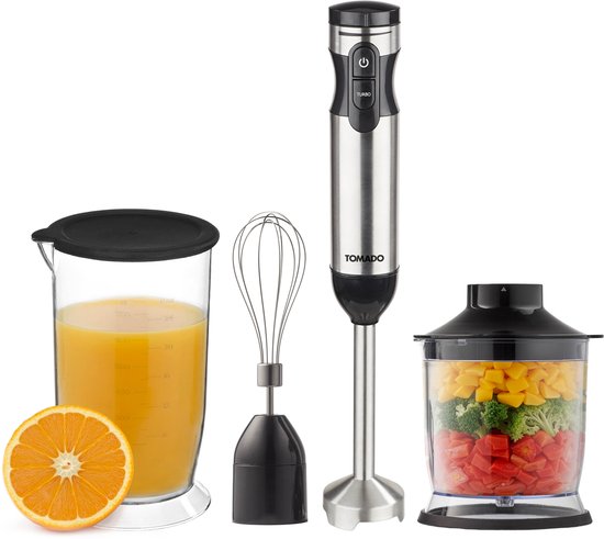Tomado TSB9001B - Staafmixer set - 4-in-1 - 1000W - Garde, hakmolen en maatbeker - Handblender - RVS