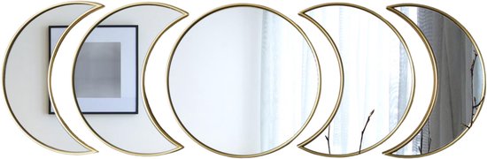 Home Deco Factory spiegel set - 5x stuks - d26 cm - maanvorm - kunststof - decoratie - wandspiegel
