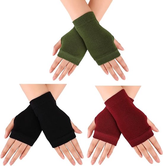Handschoenen, vingerloze polshandschoenen, winterhandschoenen, warm, vingerloze wanten, gebreide handschoenen, armwarmers, rekbaar