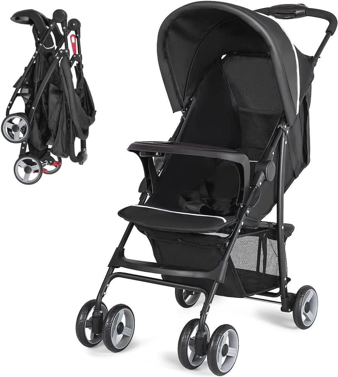 Lichtgewicht kinderwagen voor peuters - Compacte reiskinderwagen met verstelbare rugleuning en voetsteun - Ideaal voor vliegtuigreizen