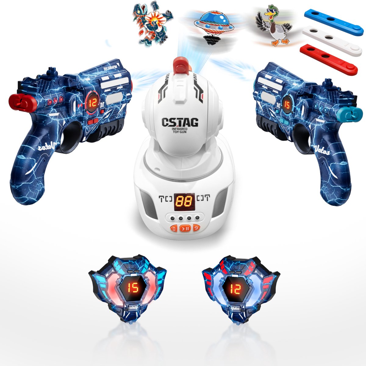VATOS Oplaadbare Laser Tag Set - Met Projector LED - 2 Laserguns met 4 Wapenmodi - Gezinsvriendelijk Buiten Speelgoed Lasergame Set voor Kinderen 6+