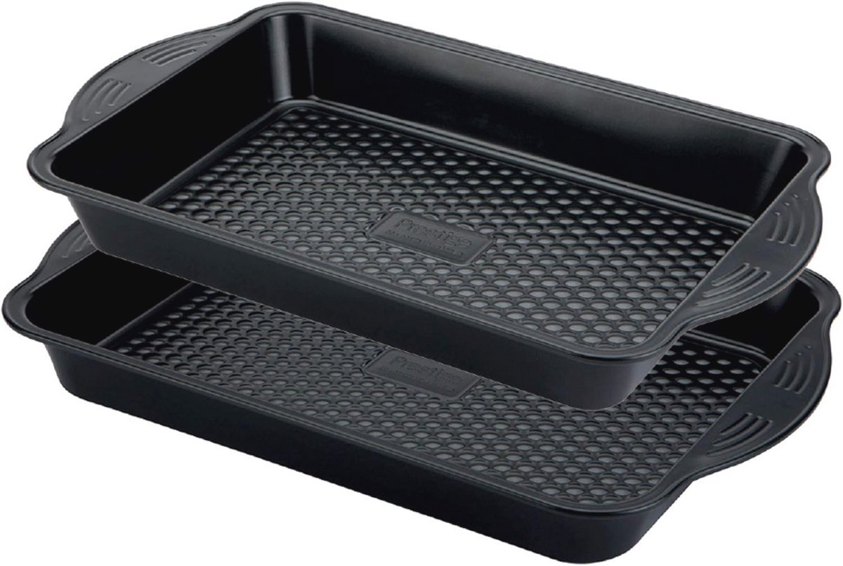 Antiaanbak Rooster Tray Twin Pack - Ideaal voor Koelkast en Vaatwasser - Koolstofstaal - 33x23x5cm en 37x26x5cm