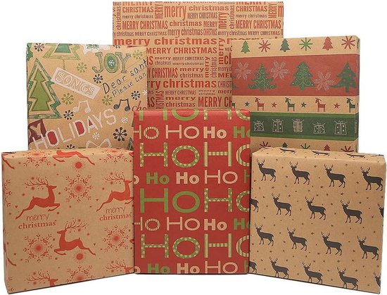 Gerecycled kerst inpakpapier – kraftpapier met rendier/tekst Gerecycled kerst inpakpapier – kraftpapier met rendier/tekst