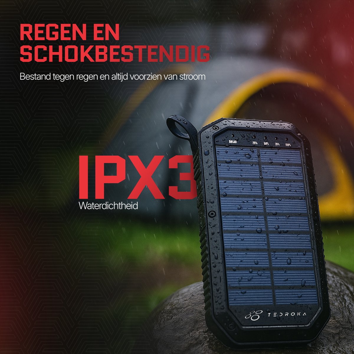 Tedroka® Zonne-Energie Powerbank - 3-in-1 Draagbare Oplader - USB-C & USB-Poorten - Draadloze Charger - Power Bank 10000 mah - Extern batterij met zaklamp voor kamperen – foto 6