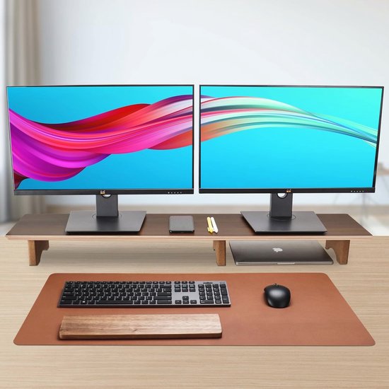 Grote houten monitorstandaard voor computerschermen - Ergonomische ...