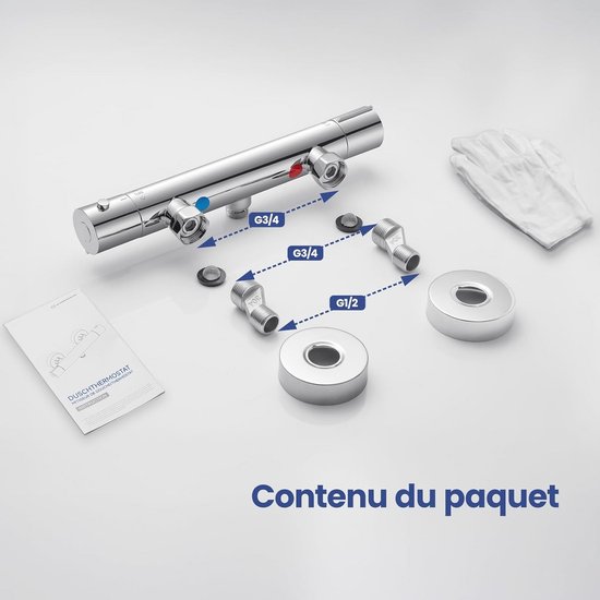 Colonne De Douche Thermostatique HANLIAN | Système Complet Avec Douche De Pluie Et Douchette, Mitigeur Avec étagère En Verre Et Barre Réglable