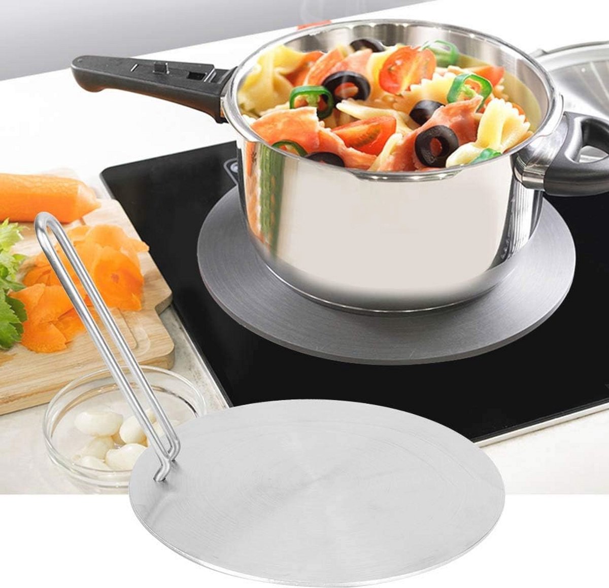 Inductiekookplaat met roestvrijstalen warmteverspreider - 22 cm