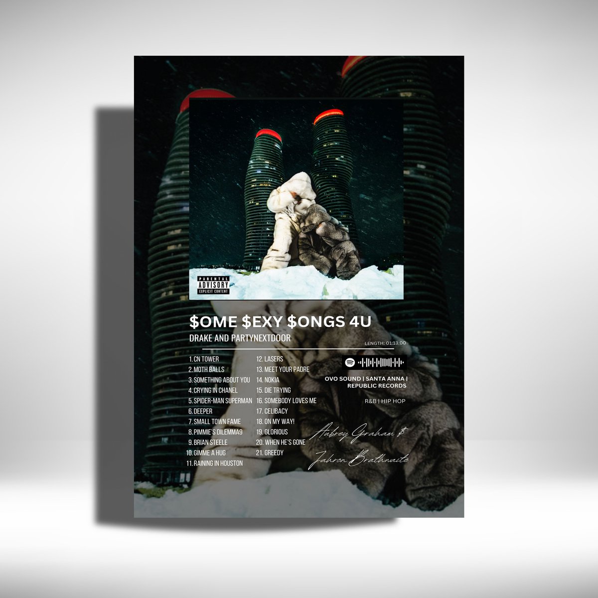Luxe poster Drake - Some Sexy Songs 4 U (with PARTYNEXTDOOR) - Metalen Poster 30x40cm Zwart
