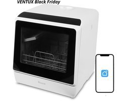 Ventux® Mini Vaatwasser Incl. App – Afwasmachine – 5 Programma’s – 900 Watt – 42,5 x 42,8 x 45,8 cm - Wit