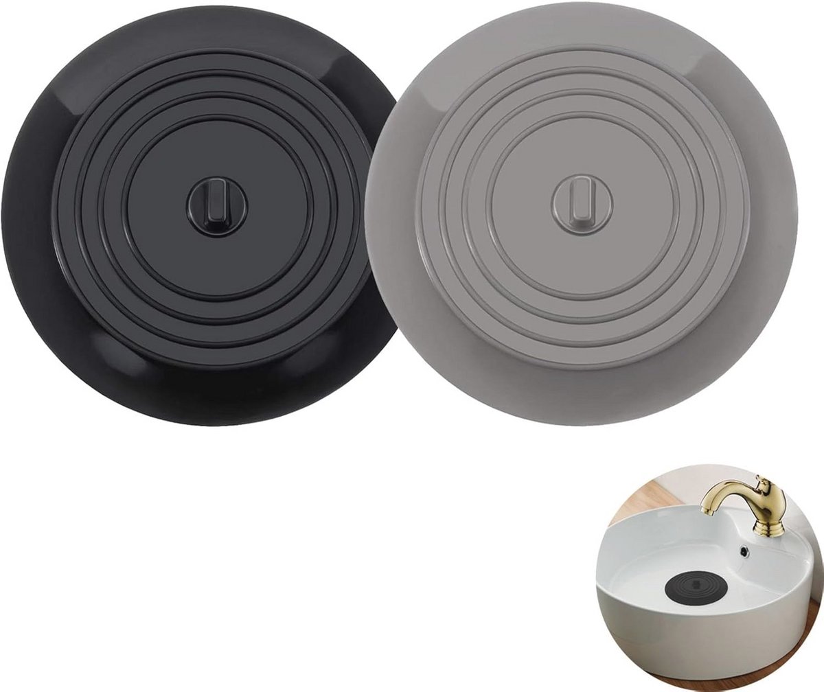 Gootsteenstoppers set van 2 - Universele Afvoerstopper voor Keuken en Badkamer - Zwart en Lichtgrijs - 15 cm