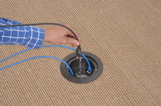 Afdekdoos voor Vloeruitlaat, Elektrische Vloerdoos met Netwerkkabelpoort en Stopcontact van 16 Ampère Roestvrijstalen Deksel Verzonken Stopcontactdoos voor Aanrecht in de Keuken