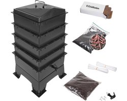 Starter Set Wormenhotel 64L - 4 Etages met Compostwormen en Accessoires