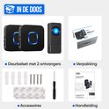 Inhoud van de doos: Deurbelset met 2 ontvangers, verpakking, accessoires en handleiding.