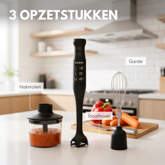 COOK-IT 3-in-1 Staafmixer - 2 Snelheden (Normaal & Turbo) - Krachtig Mengen & Pureren - Inclusief Hakmolenbeker & Garde - Voor Snelle en Veelzijdige Keukenbereidingen van COOK-IT — afbeelding 4