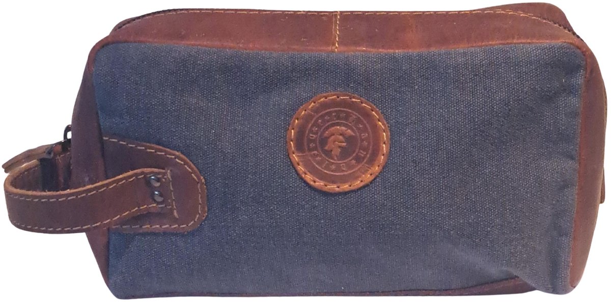 Landleder - Toilettas - Luxe Canvas / Lederen Toilettas - "Sailcloth" - afmeting 23 x 7 x 13 cm.