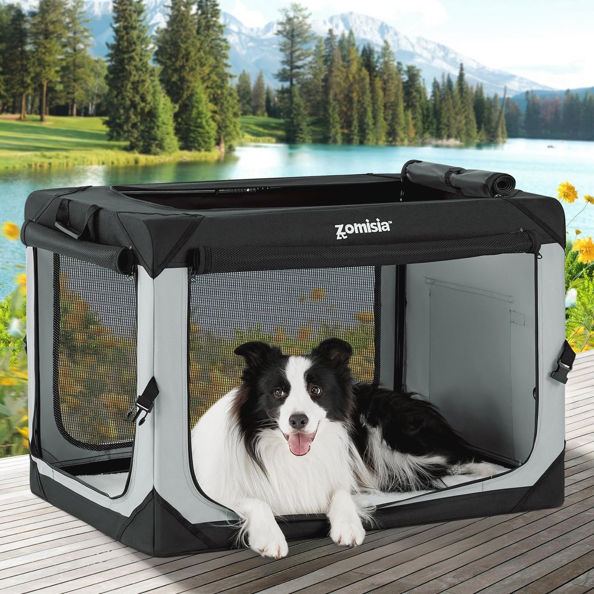 Opvouwbare Hondenkennel voor Grote Honden - Draagbare Reiskennel 36 Inch met Ademend Gaas, Geschikt voor Binnen en Buiten, Grijs