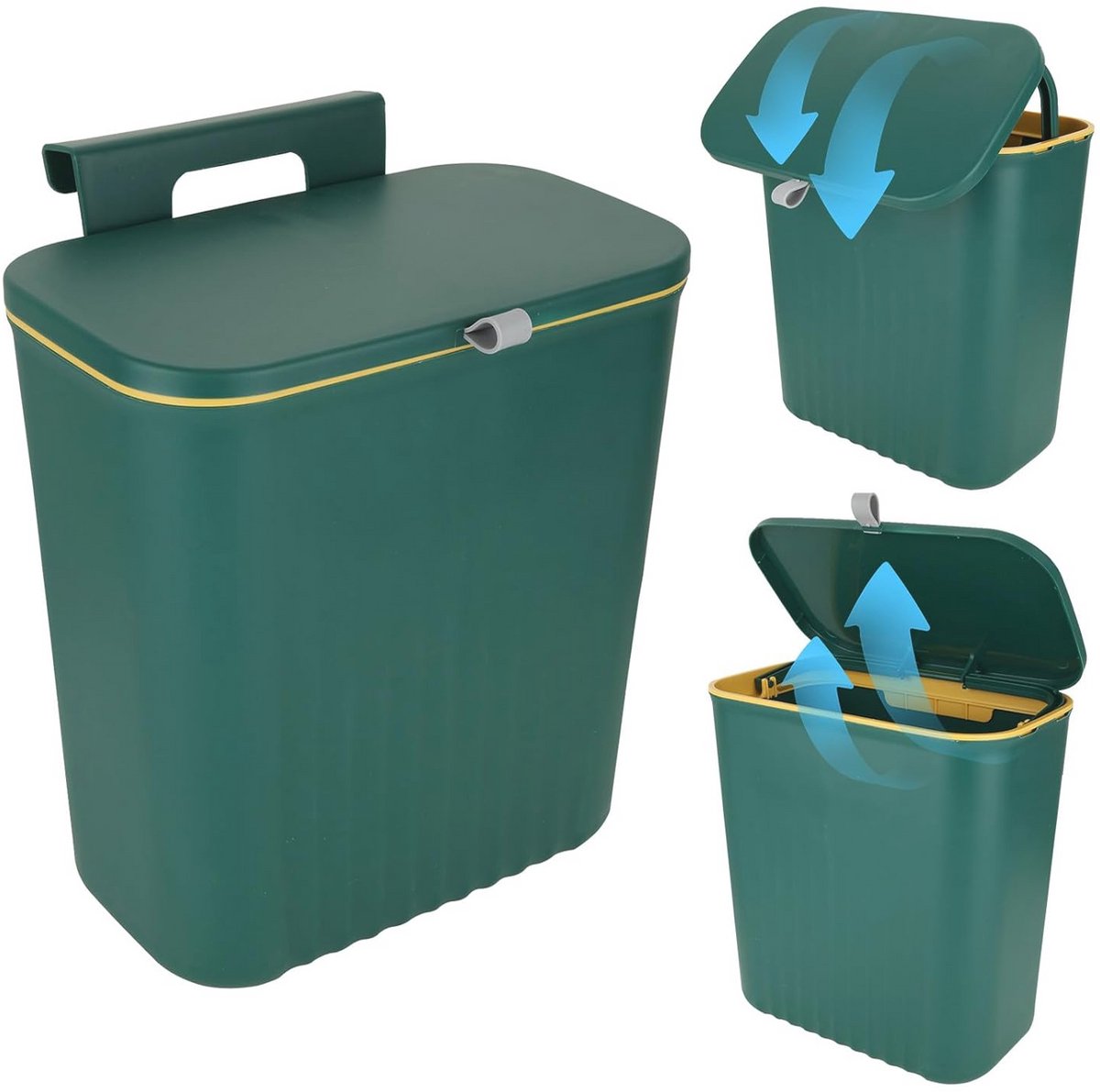 Hangende vuilnisemmer met deksel - 9 liter voor keuken, deur, slaapkamer, woonkamer - Groen