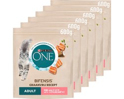 PURINA® ONE® Graanvrij Adult - Kattenbrokjes - Zalm - 6 x 600 g
