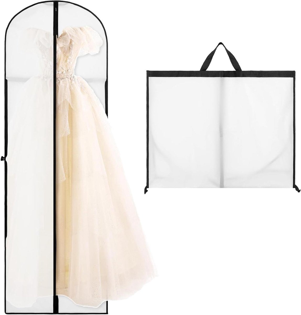 Allecta - Lange Kledingzak 180x60 cm met Handgrepen en Stofdichte Bescherming - Opvouwbare Kledinghoes voor Bruidsjurken, Avondjurken en Danskostuums - Wit