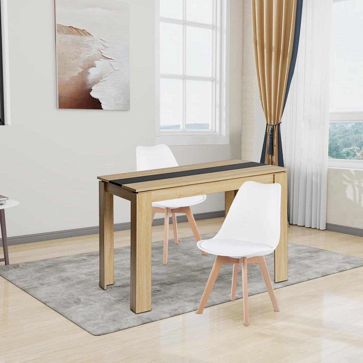 Set van 2 Eetkamerstoelen met Rechthoekige Houten Eettafel (110 cm) - Diner Set voor Keuken of Woonkamer
