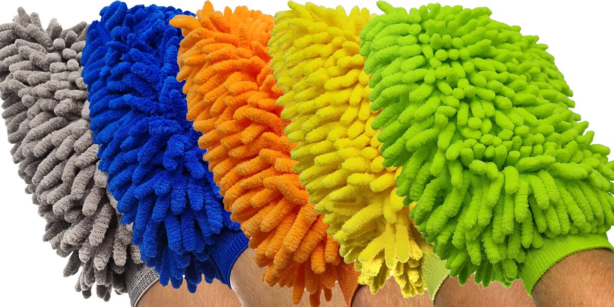 Gadgetpoint - Auto Schoonmaak Spons - Autospons - Washandschoen - Schoonmaakspons Handschoen - 3 stuks - 1 zijdig 3x Willekeurige kleur