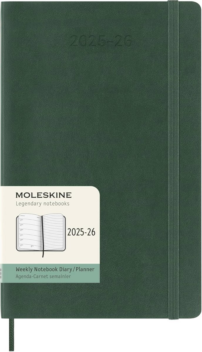 Notizkalender 2025/2026 - 18 Monate Wochenplaner L/A5, 1 Week = 1 Seite, Linierte Seiten, Weicher Einband, Myrtengrün