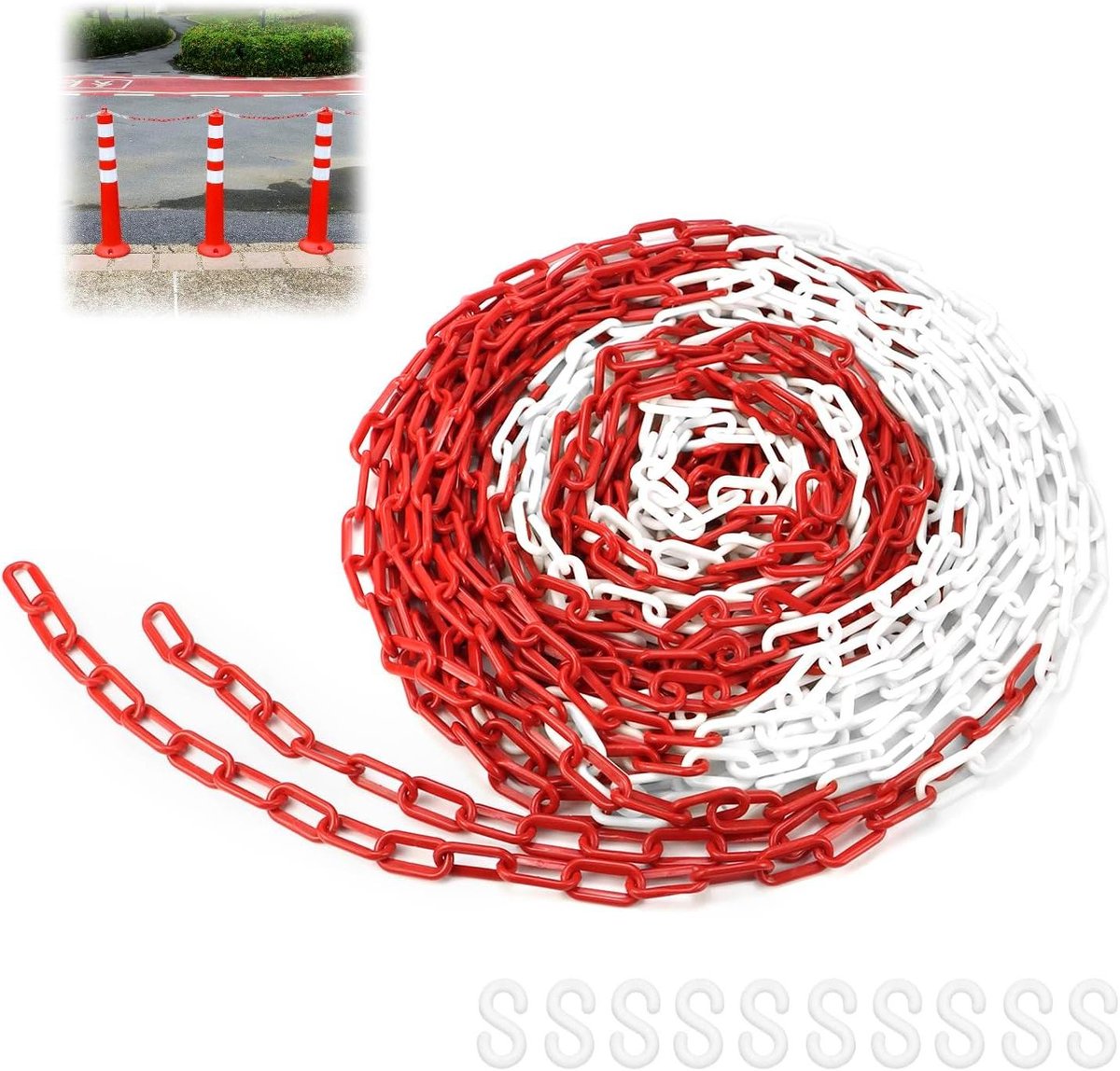 Allecta - Afsluitketting 8mm Kunststof Rood Wit 25M voor Hotels, Parkeerterreinen, Treinstations