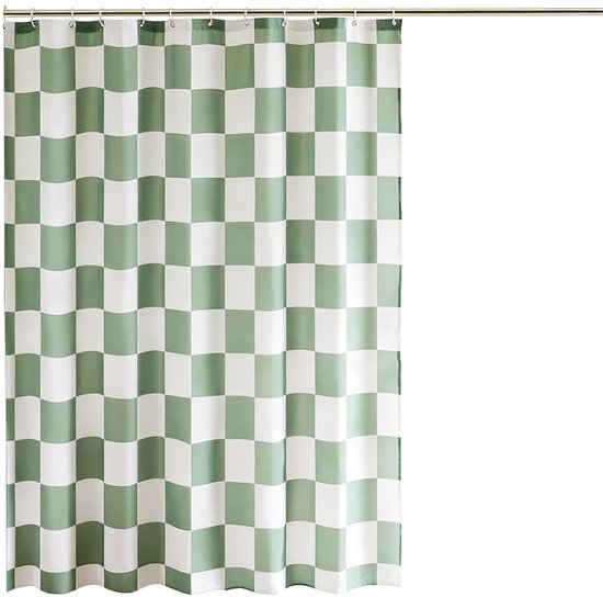 Lieson Groene douchegordijnen stof, polyester bad douchegordijn voering met doorvoertules meer landschap hotel douchegordijn met haken, 165 x 72 inch