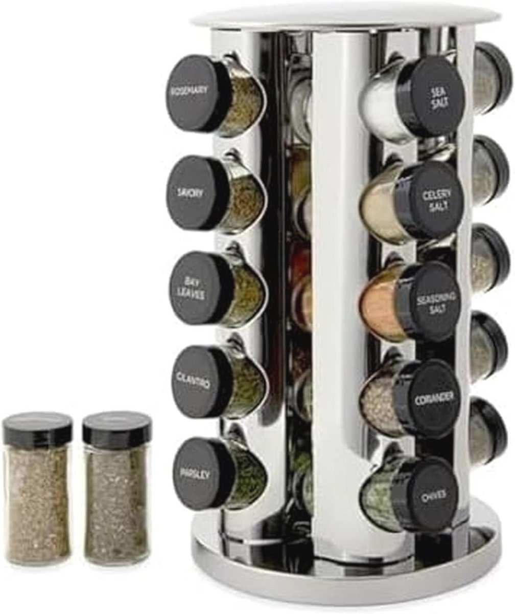 20-Jar Countertop Rack Tower Organizer voor Kruiden met Gratis Vullingen voor 5 Jaar