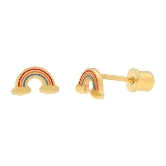 La Rosa Princesa Boucles d'oreilles arc-en-ciel couleur or fille – acier chirurgical 316L – hypoallergénique – fermeture à vis – 10 mm