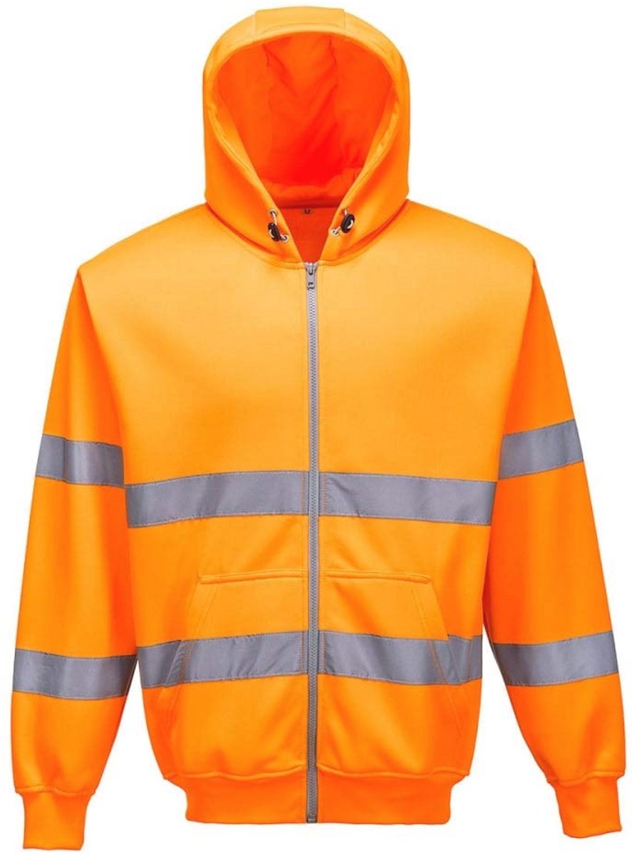 Hi-Vis Zipsweater met Capuchon en Rits - Oranje, XXXL