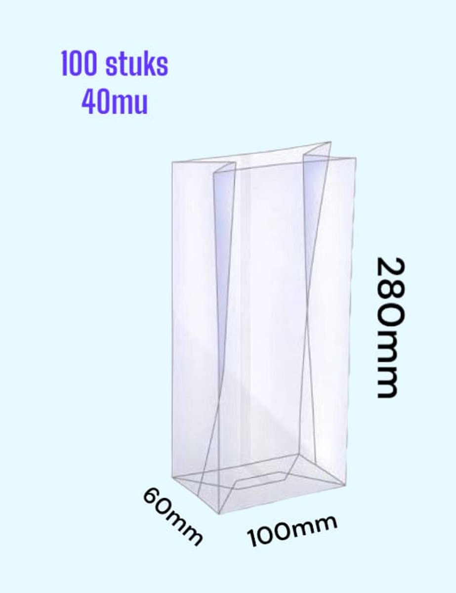 100 stuks Bodem Cellofaan zakjes / Blokbodemzakjes / Uitdeelzakjes / 100+60x280mm / 40mu / Plastic Transparant / Cellofaanzakjes / 100% Polypropyleen / Recyclebaar / Duurzaam - Voedsel Verpakking / Cadeauzakjes / Traktatie zakjes / Verpakkingszakjes
