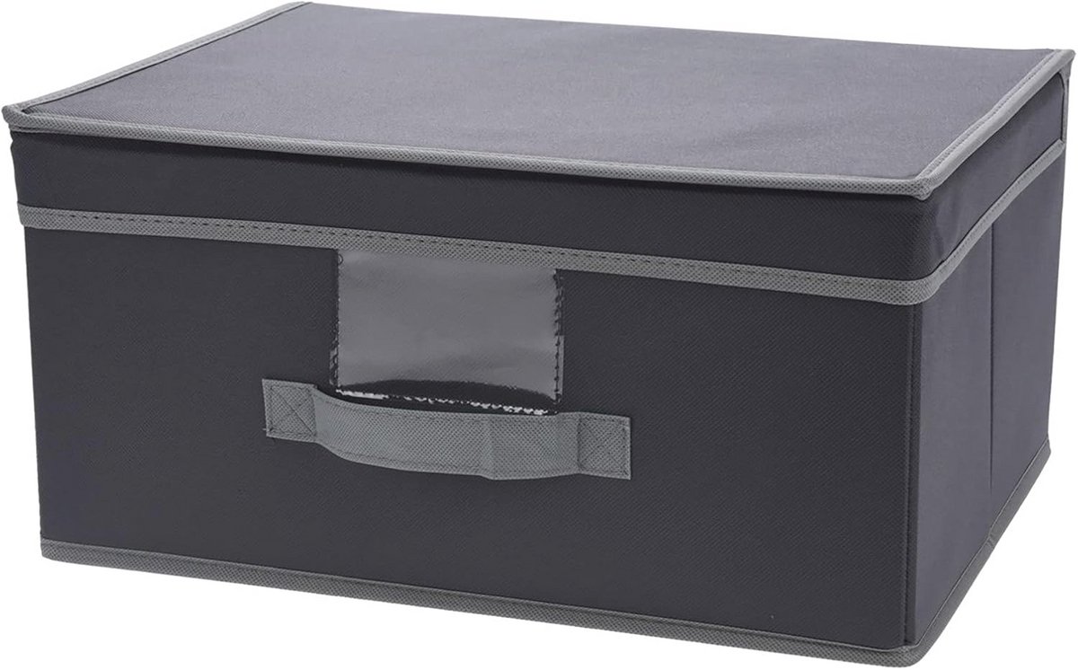 Opbergdoos met deksel en handgreep - Opvouwbaar voor kleding, boeken, cosmetica en speelgoed - Grijs 31x28x15 cm