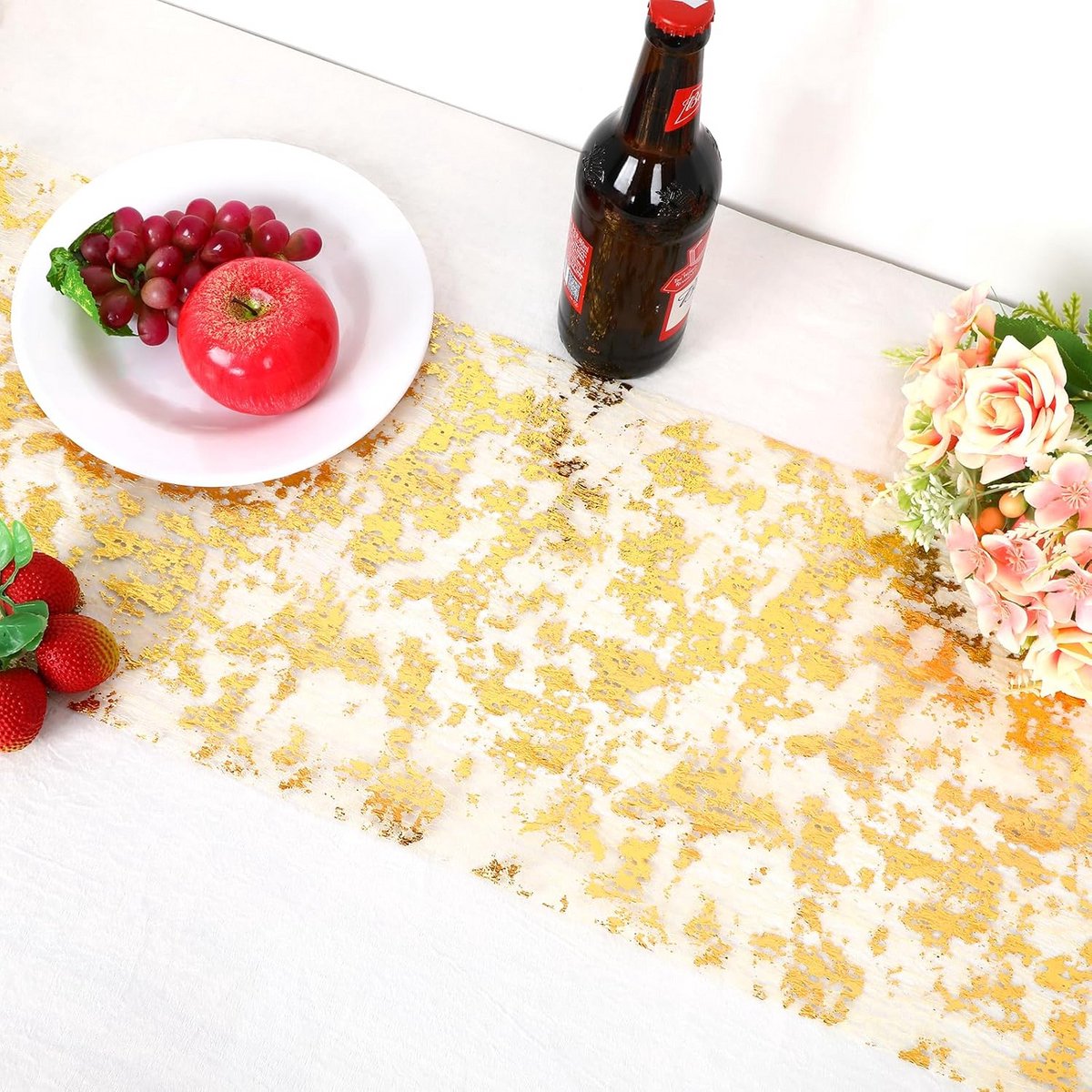 Luxe Gouden Glitter Tafelloper Tule Stof - Ideaal voor Bruiloft en Feestdecoratie