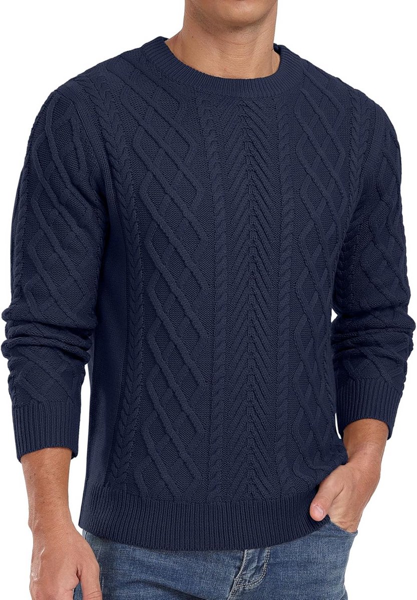 Heren Kabel Gebreide Trui Ronde Hals - Zachte Casual Lange Mouw Geweven Tops voor Mannen