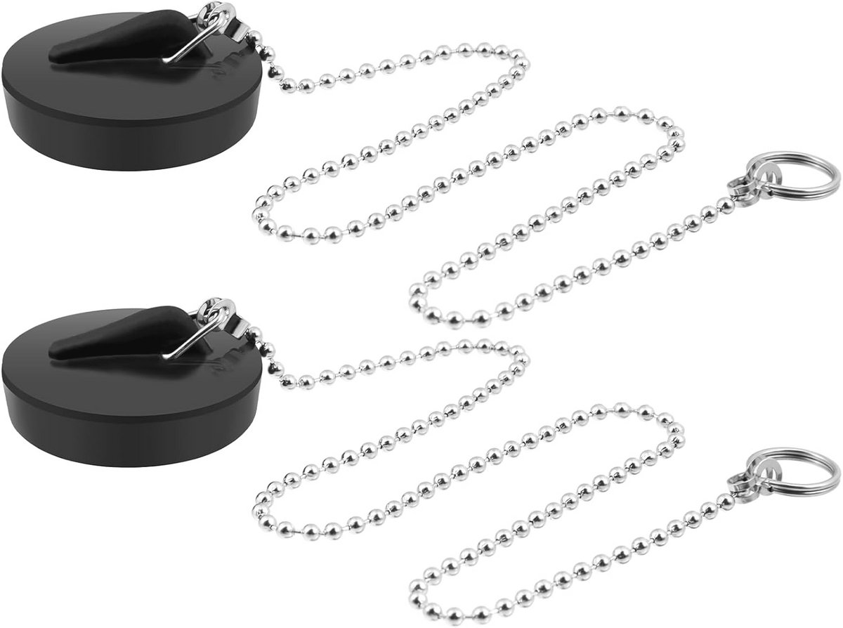 Universele gootsteenstopper set - 2 rubberen afvoerstoppers met ketting voor wastafel en badkuip