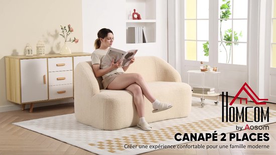 HOMCOM - Causeuse - 142 x 85 x 73,5 cm - Tissu Toulette - Beige