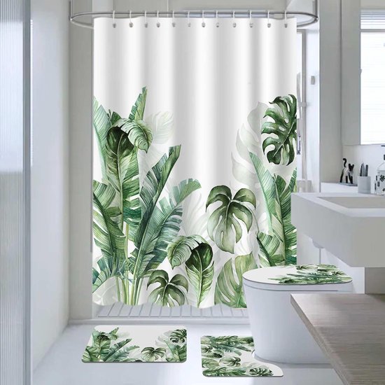 Tropisch palmblad douchemantels set met antislip tapijten voor badkamerdecoratie