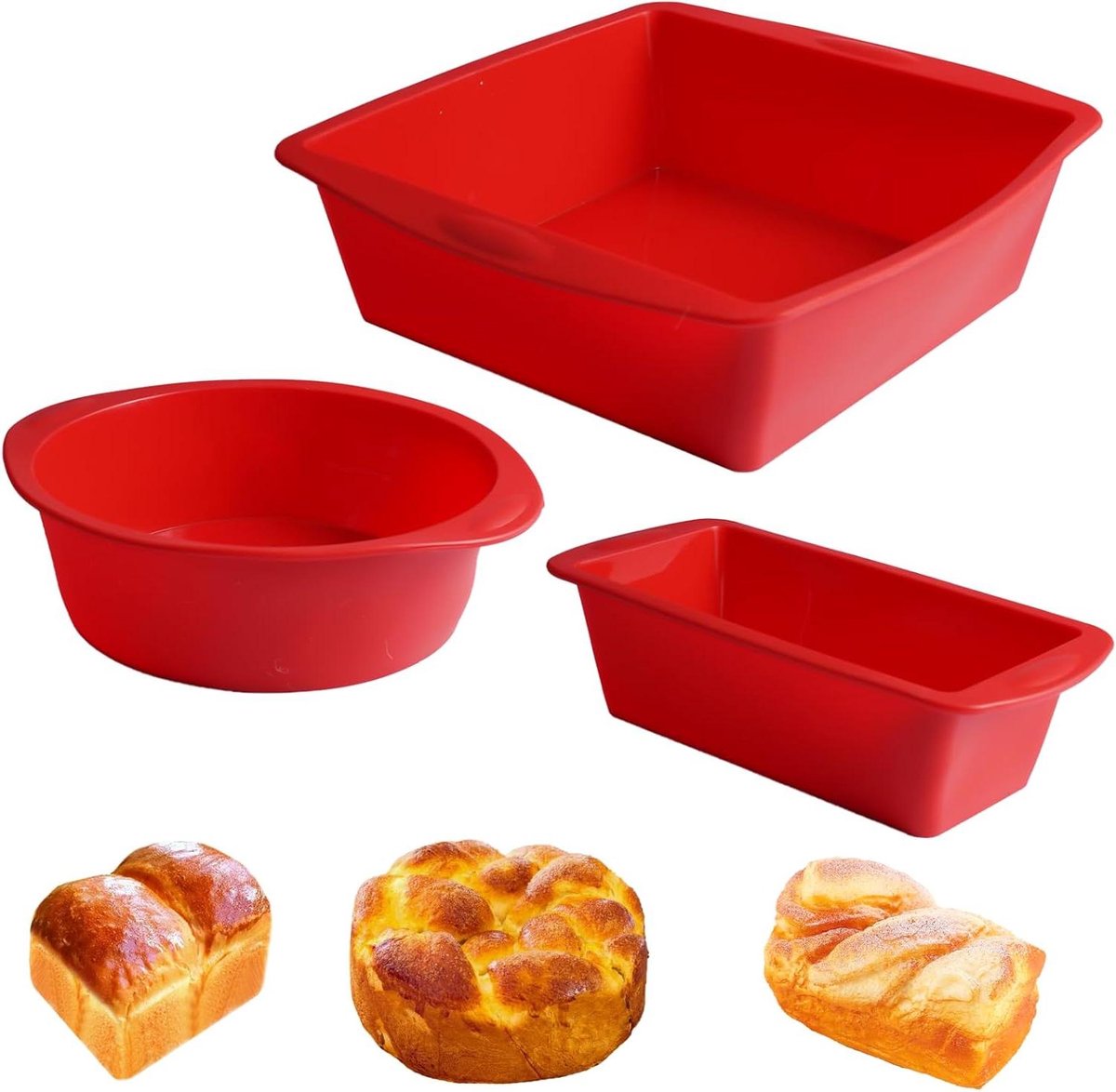 Allecta - Herbruikbare Bakvormset, 3 stuks, Rechthoekig en Rond, Voor Gebak en Brood Bakken, Keuken Accessoires