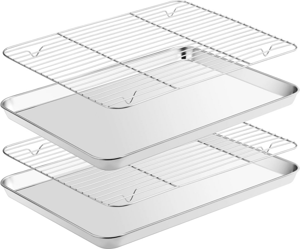 Antiaanbak bakplaat met koelrek - Set van 4 stuks voor oven bakken (40 x 30 x 30 cm)