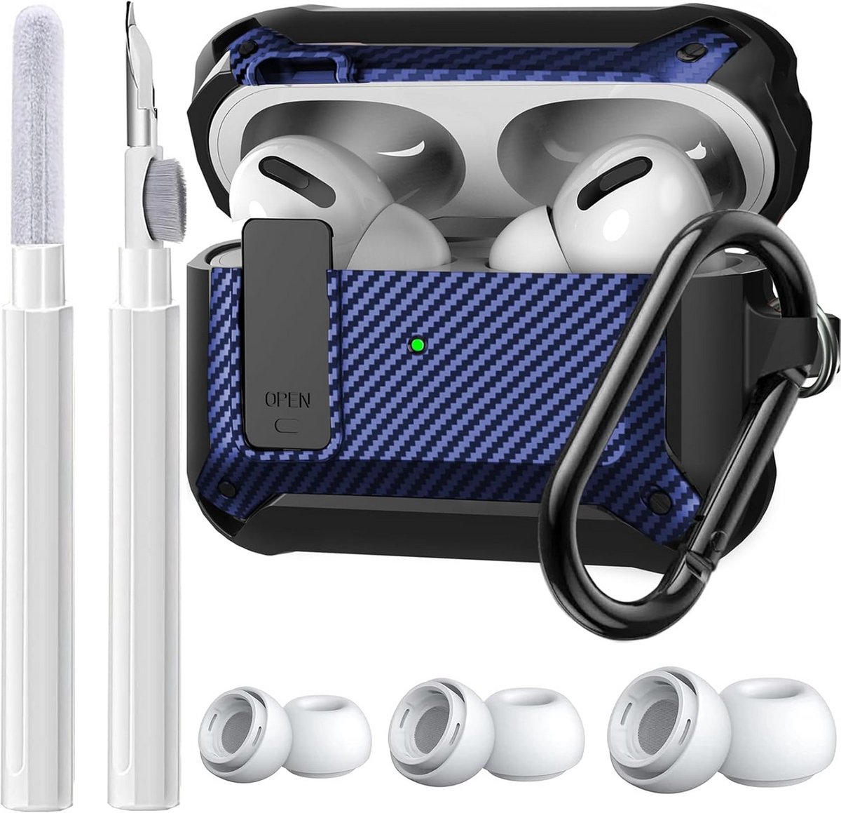 Robuuste Beschermhoes met Sleutelhanger en Dopjes voor AirPods Pro 2e & 1e Generatie