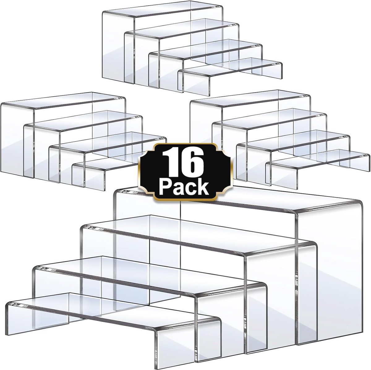 Acrylic Display Risers Set - 16 Stuks, Transparante Planken voor Decoratieve Presentatie