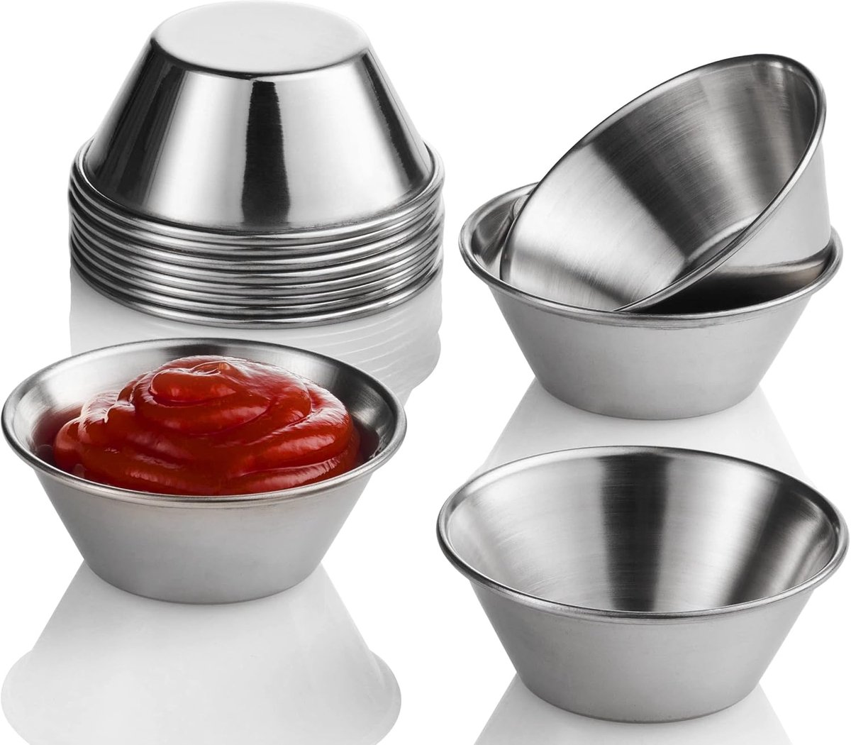 Kleine sausbakjes, roestvrijstalen ovenschalen en dipschaaltjes, individuele ronde kruidenbakjes van commerciële kwaliteit (12 stuks, 42 ML)