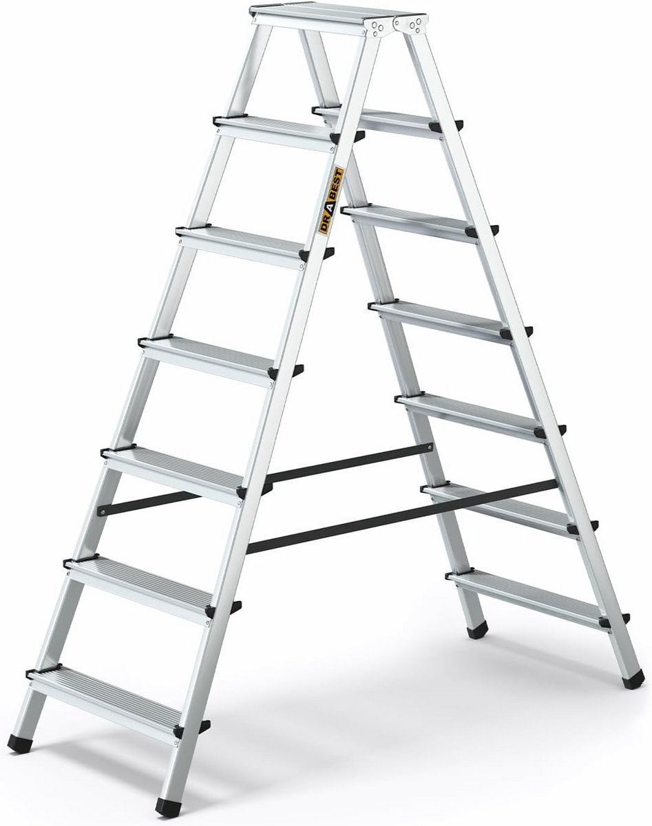 7-traps Aluminium Opvouwbare Huishoudtrap - Steiger met Werkplatform - Multifunctionele Ladder - Veiligheidsladder tot 125 kg