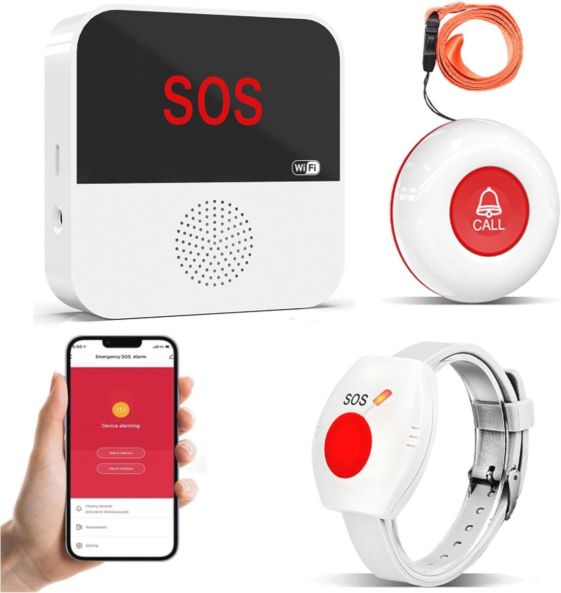 Slim draadloos alarmsysteem voor ouderen en hulpbehoevenden met SOS-noodoproepknop en ontvanger